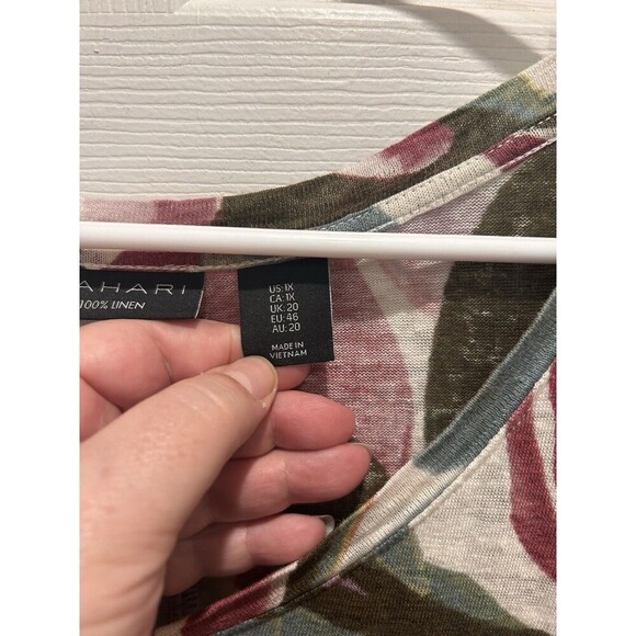 Tahari 100% Linen Floral Short Sleeve Blouse High Low Hem  Women’s Size 1X - Picture 4 of 5